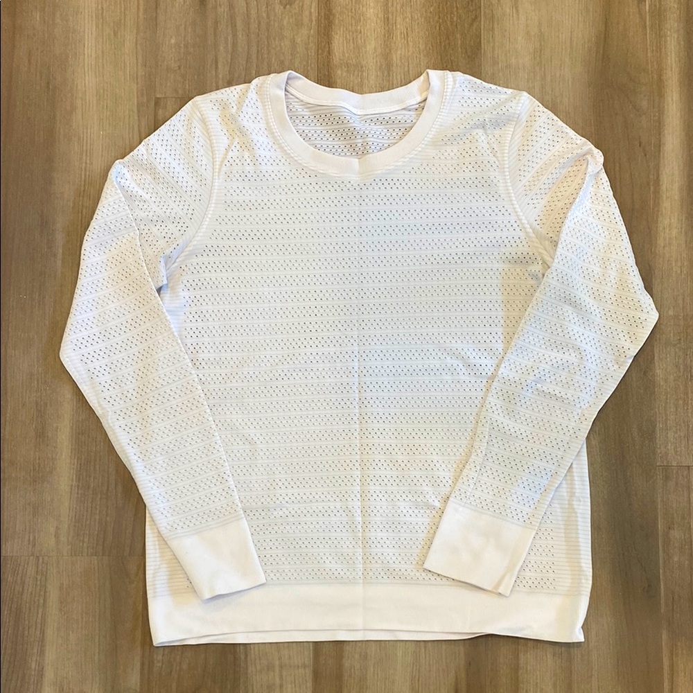 Lululemon, Size 8, White Perforated Long Sleeve Top